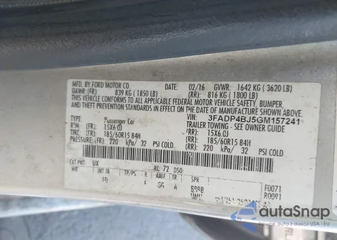 2016 Ford Fiesta Se from USA, damaged, VIN 3FADP4BJ5GM157241
